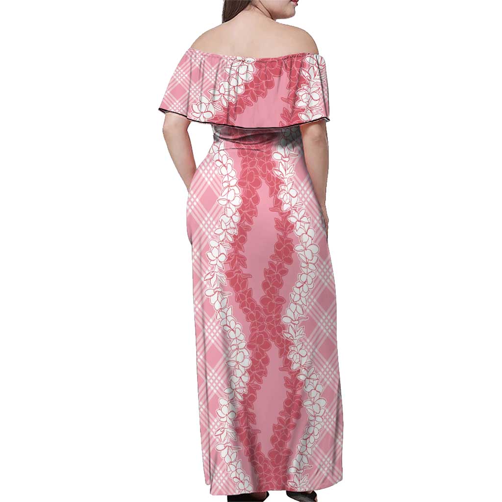 Hawaii Aloha Plumeria Lei Pink Palaka Family Matching Off Shoulder Maxi Dress and Hawaiian Shirt - Polynesian Pride
