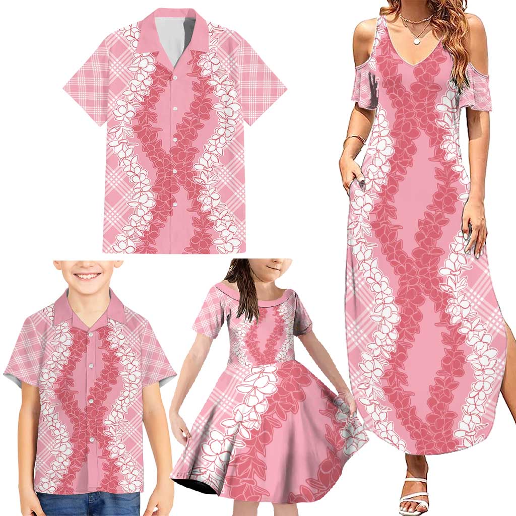 Hawaii Aloha Plumeria Lei Pink Palaka Family Matching Summer Maxi Dress and Hawaiian Shirt - Polynesian Pride