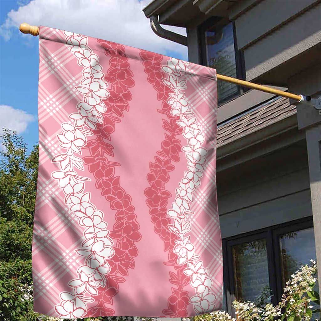Hawaii Aloha Plumeria Lei Pink Palaka Garden Flag - Polynesian Pride
