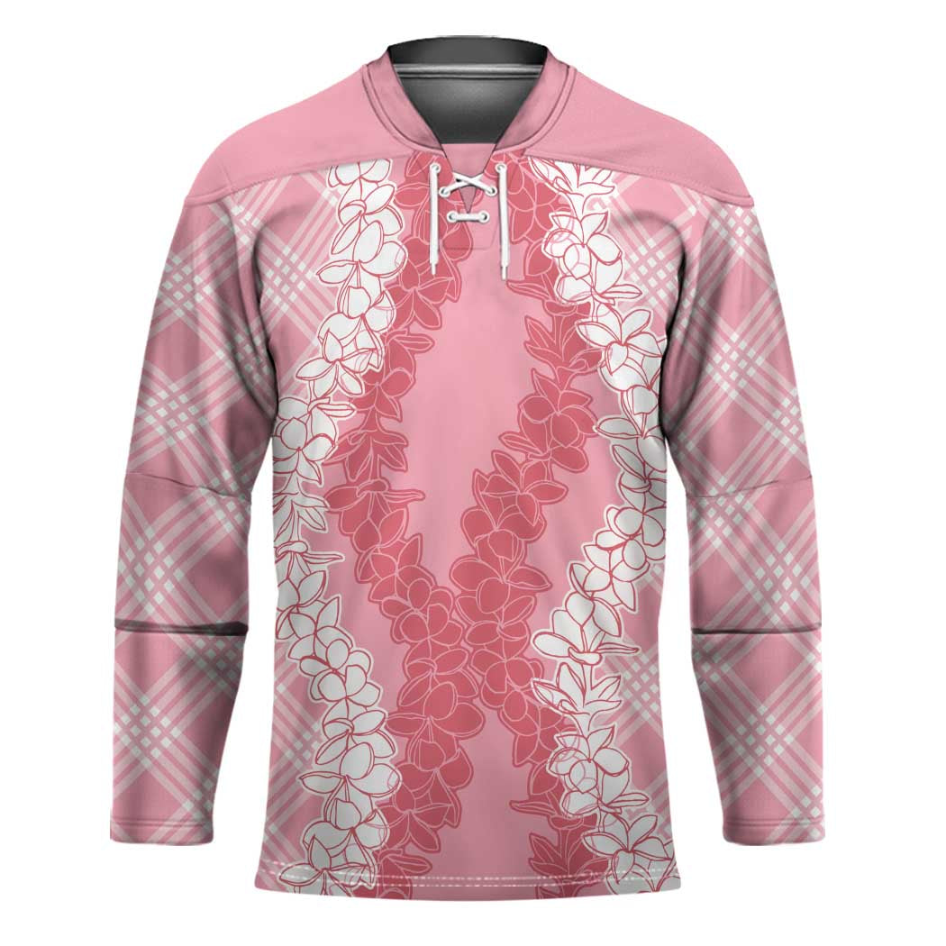 Hawaii Aloha Plumeria Lei Pink Palaka Hockey Jersey - Polynesian Pride