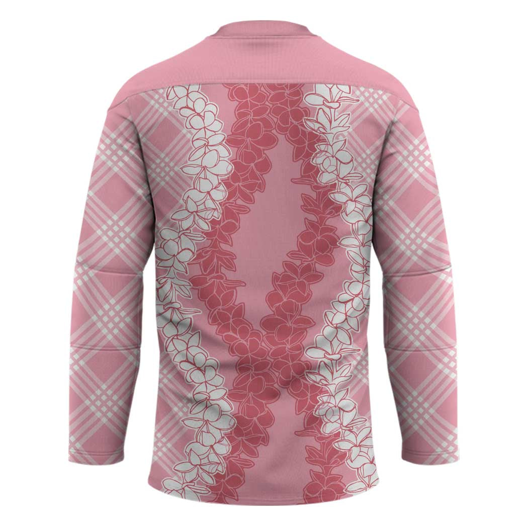 Hawaii Aloha Plumeria Lei Pink Palaka Hockey Jersey - Polynesian Pride