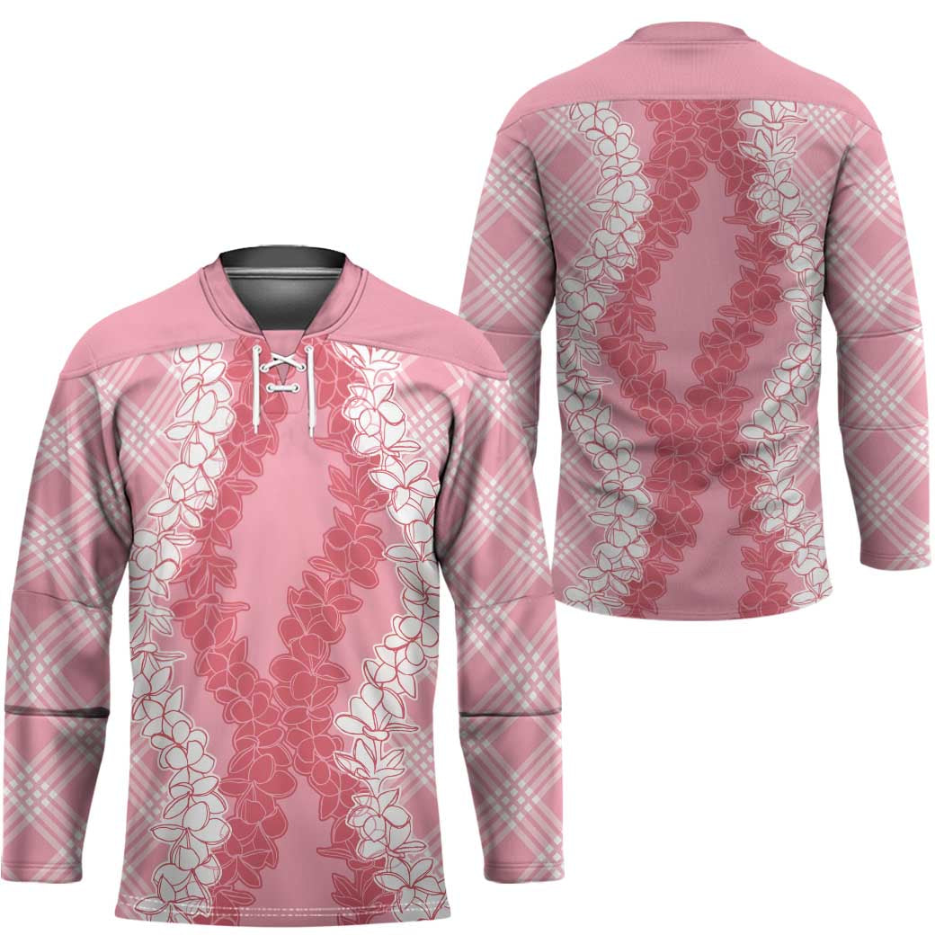 Hawaii Aloha Plumeria Lei Pink Palaka Hockey Jersey - Polynesian Pride