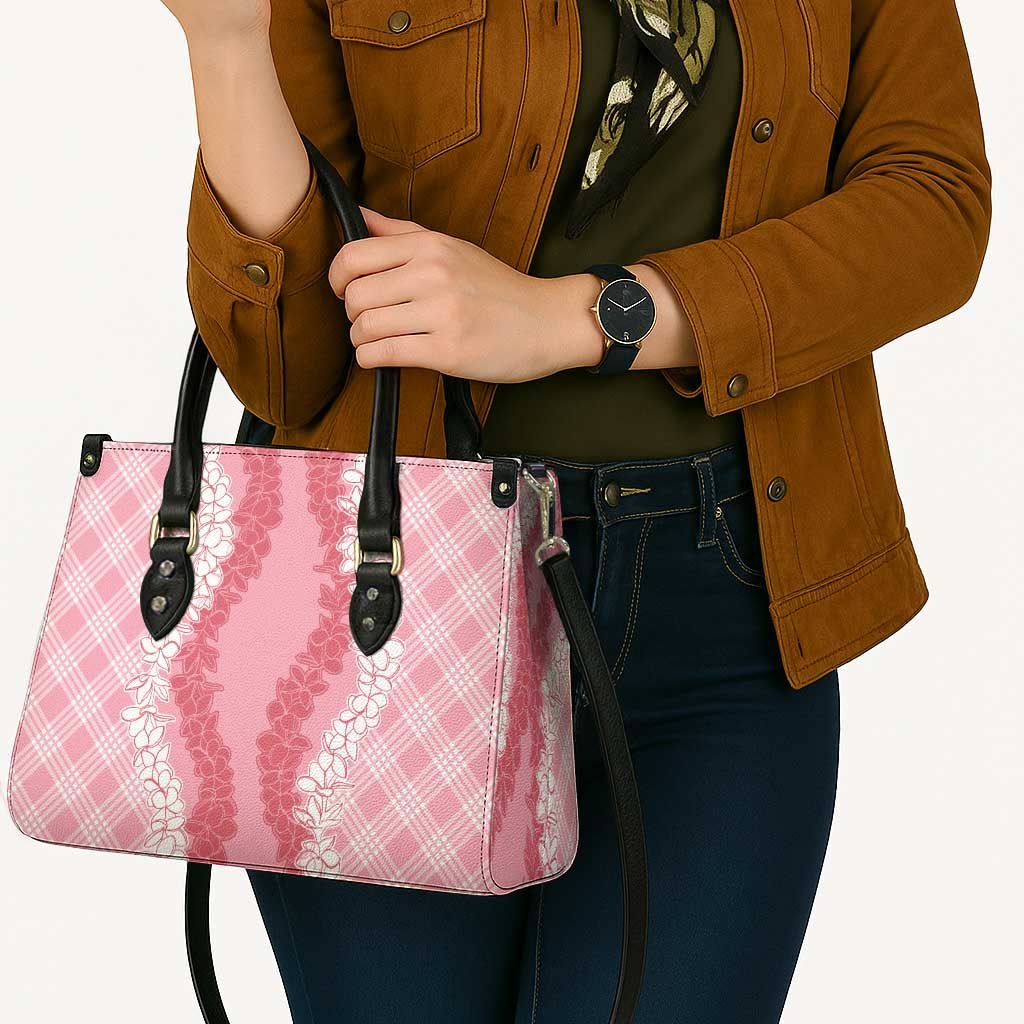 Hawaii Aloha Plumeria Lei Pink Palaka Leather Bag - Polynesian Pride