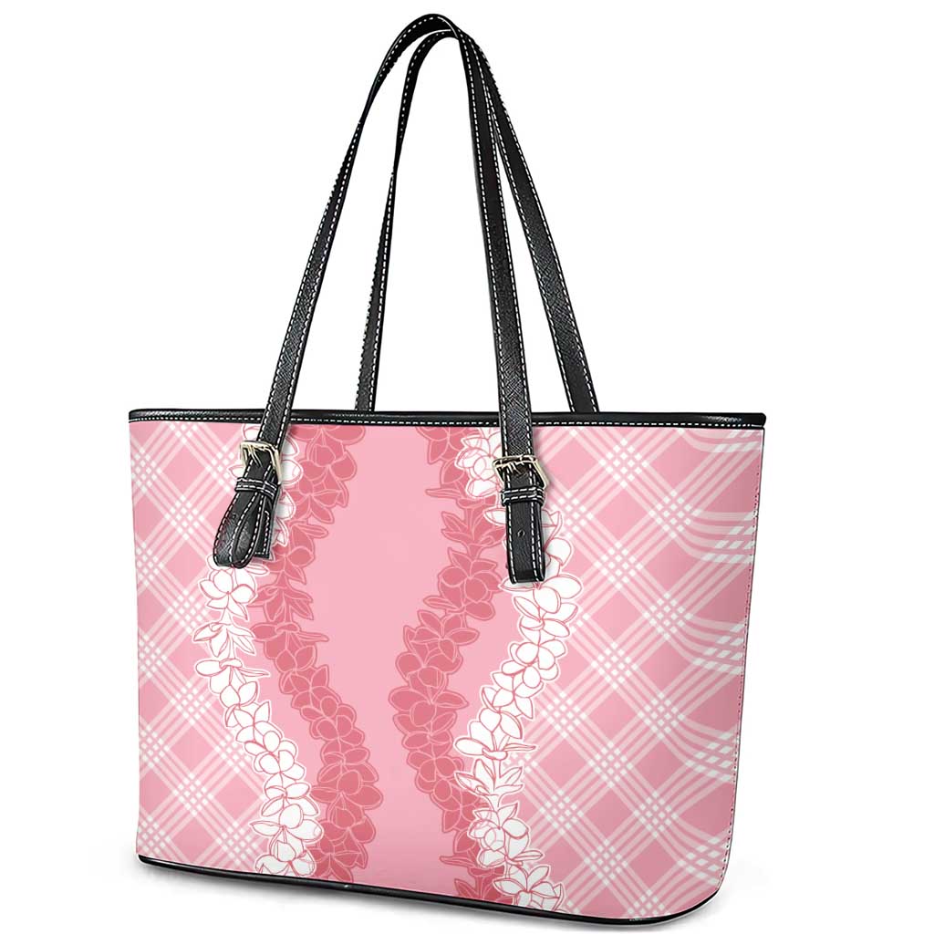 Hawaii Aloha Plumeria Lei Pink Palaka Leather Tote Bag - Polynesian Pride