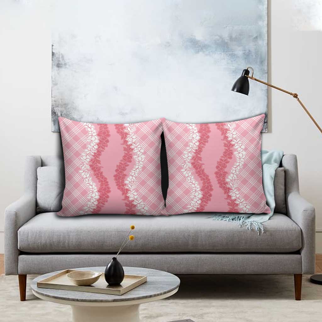 Hawaii Aloha Plumeria Lei Pink Palaka Pillow Cover - Polynesian Pride
