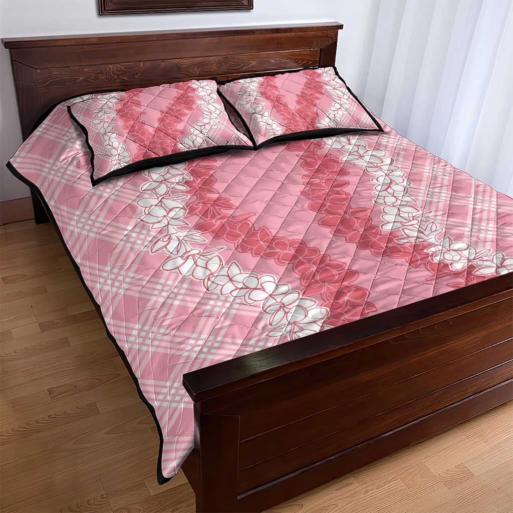Hawaii Aloha Plumeria Lei Pink Palaka Quilt Bed Set - Polynesian Pride