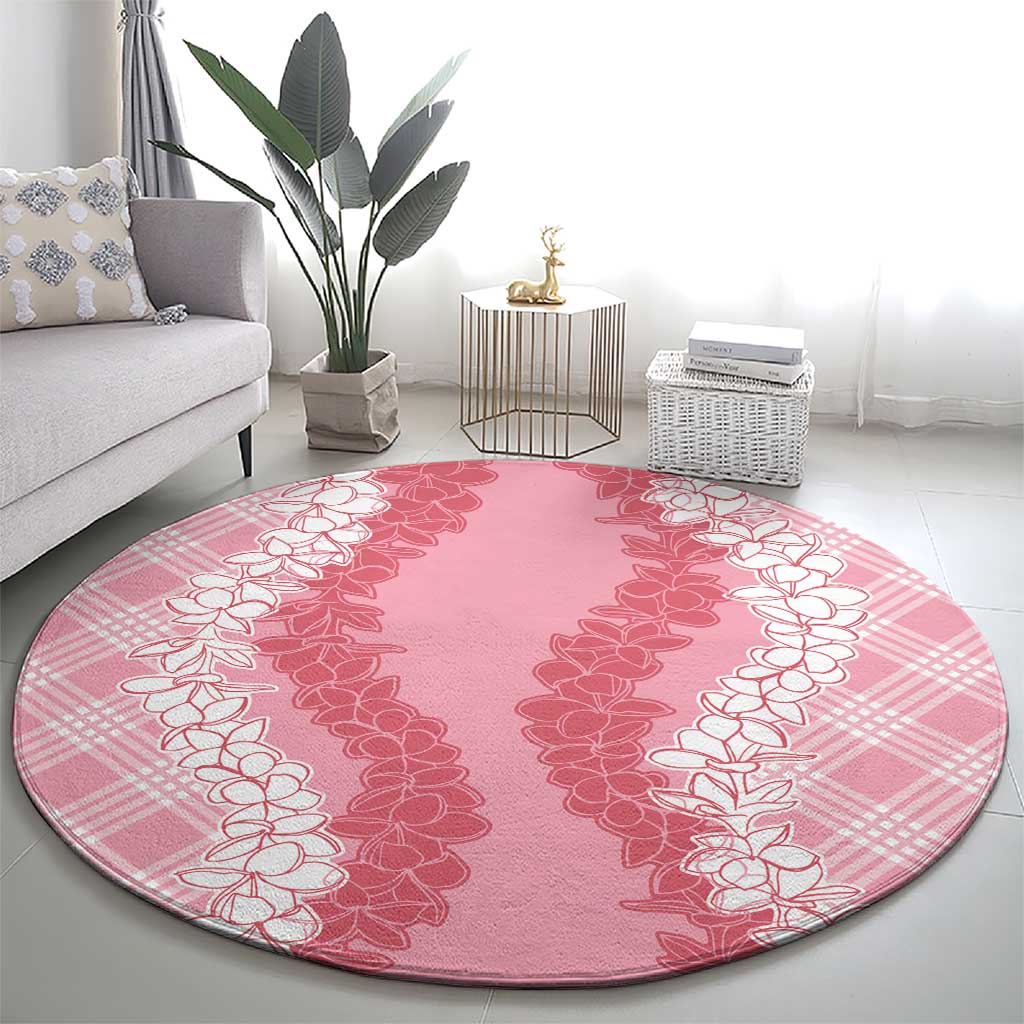 Hawaii Aloha Plumeria Lei Pink Palaka Round Carpet - Polynesian Pride