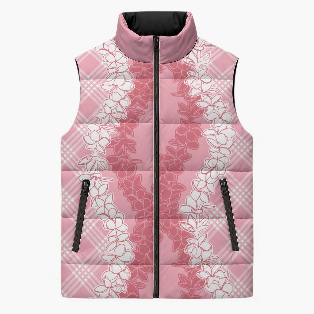 Hawaii Aloha Plumeria Lei Pink Palaka Sleeveless Puffer Jacket - Polynesian Pride