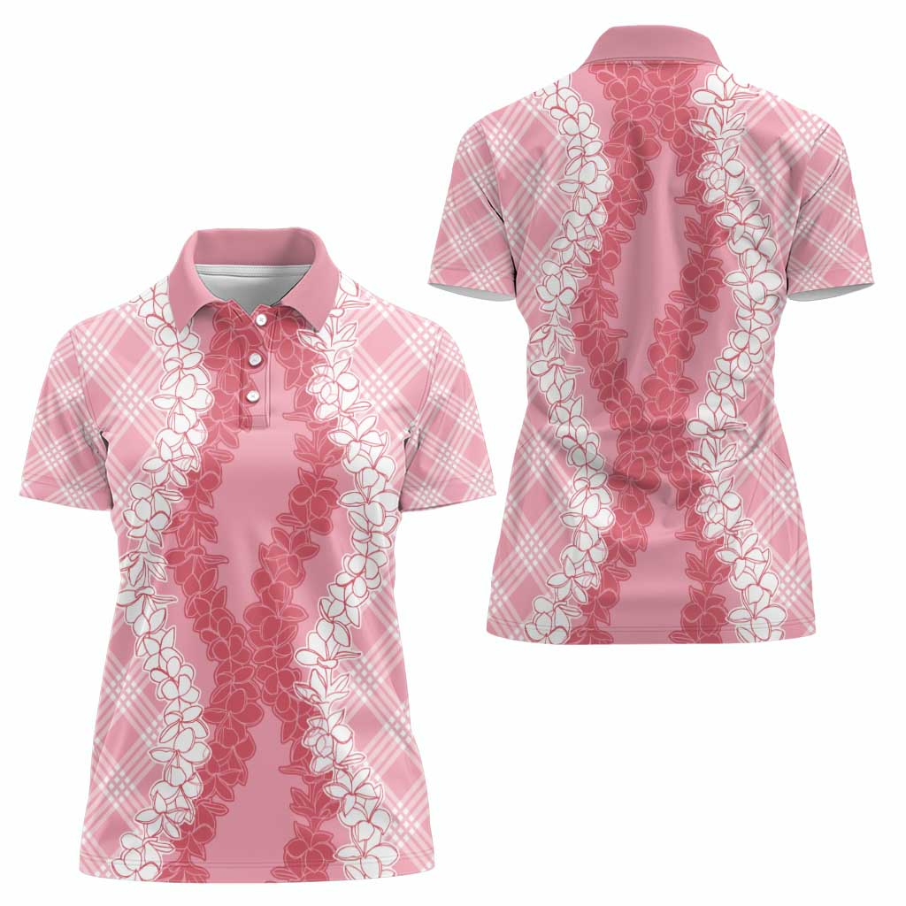 Hawaii Aloha Plumeria Lei Pink Palaka Women Polo Shirt - Polynesian Pride