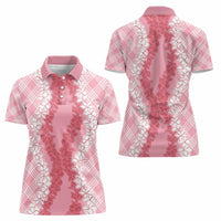 Hawaii Aloha Plumeria Lei Pink Palaka Women Polo Shirt - Polynesian Pride
