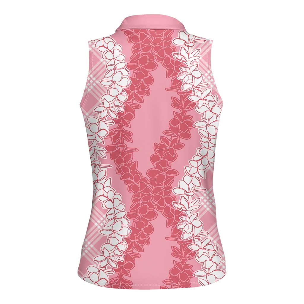 Hawaii Aloha Plumeria Lei Pink Palaka Women Sleeveless Polo Shirt - Polynesian Pride