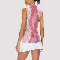 Hawaii Aloha Plumeria Lei Pink Palaka Women Sleeveless Polo Shirt - Polynesian Pride