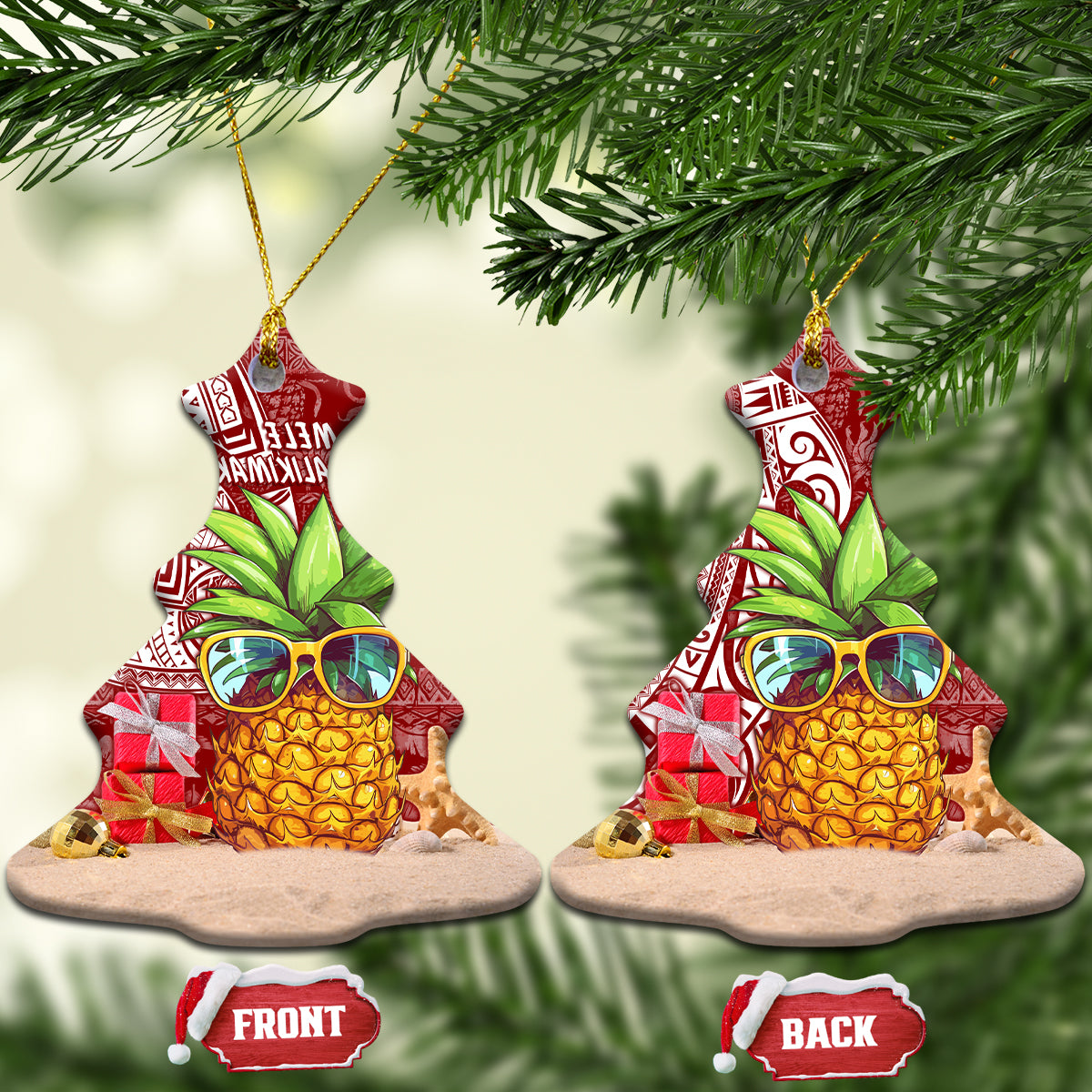 Mele Kalikimaka Hawaii Christmas Ceramic Ornament Pineapple Party LT7 Christmas Tree Red - Polynesian Pride