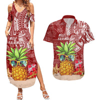 Mele Kalikimaka Hawaii Christmas Couples Matching Summer Maxi Dress and Hawaiian Shirt Pineapple Party LT7 Red - Polynesian Pride