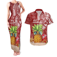 Mele Kalikimaka Hawaii Christmas Couples Matching Tank Maxi Dress and Hawaiian Shirt Pineapple Party LT7 Red - Polynesian Pride