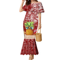 Mele Kalikimaka Hawaii Christmas Family Matching Mermaid Dress and Hawaiian Shirt Pineapple Party LT7 Mom's Dress Red - Polynesian Pride