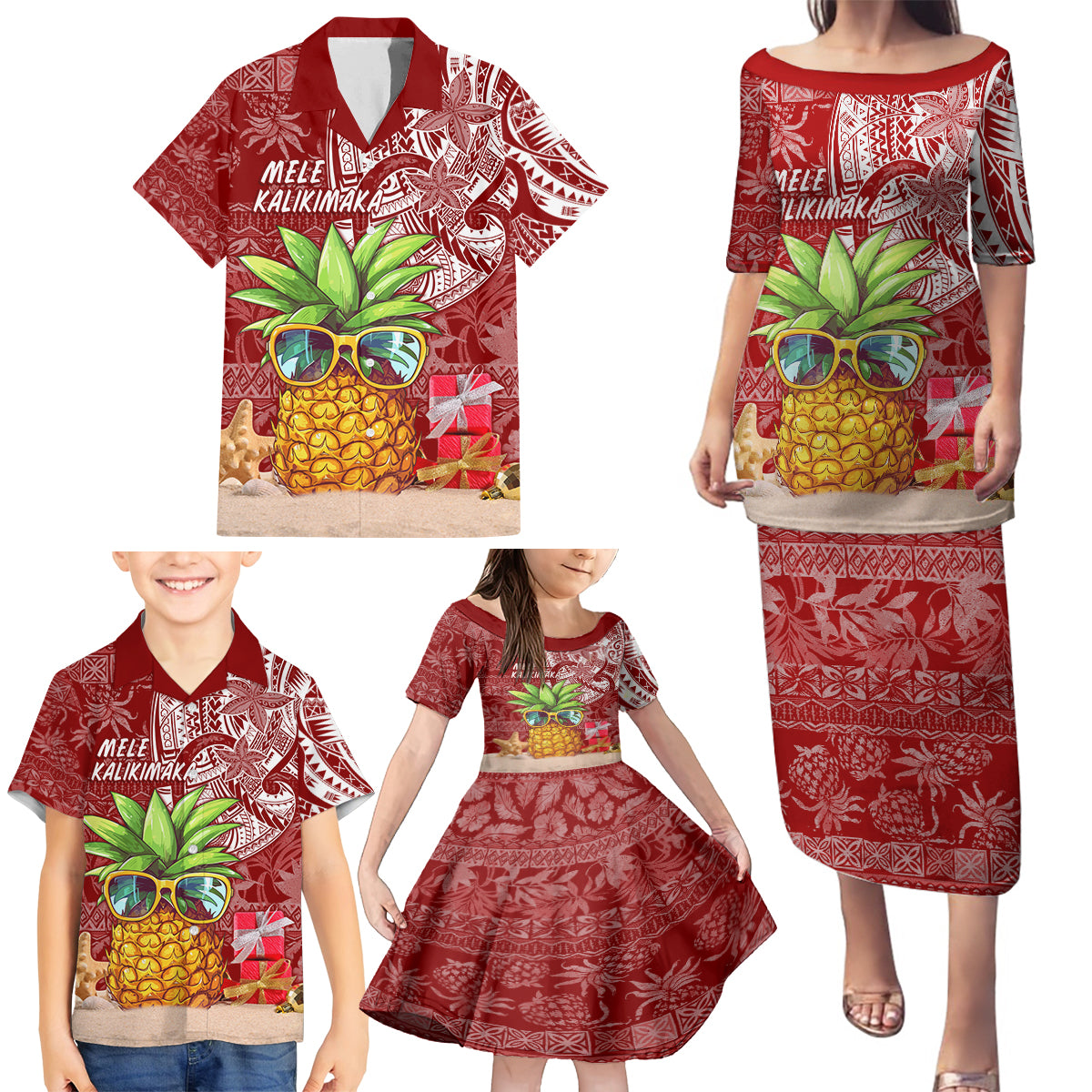 Mele Kalikimaka Hawaii Christmas Family Matching Puletasi Dress and Hawaiian Shirt Pineapple Party LT7 - Polynesian Pride