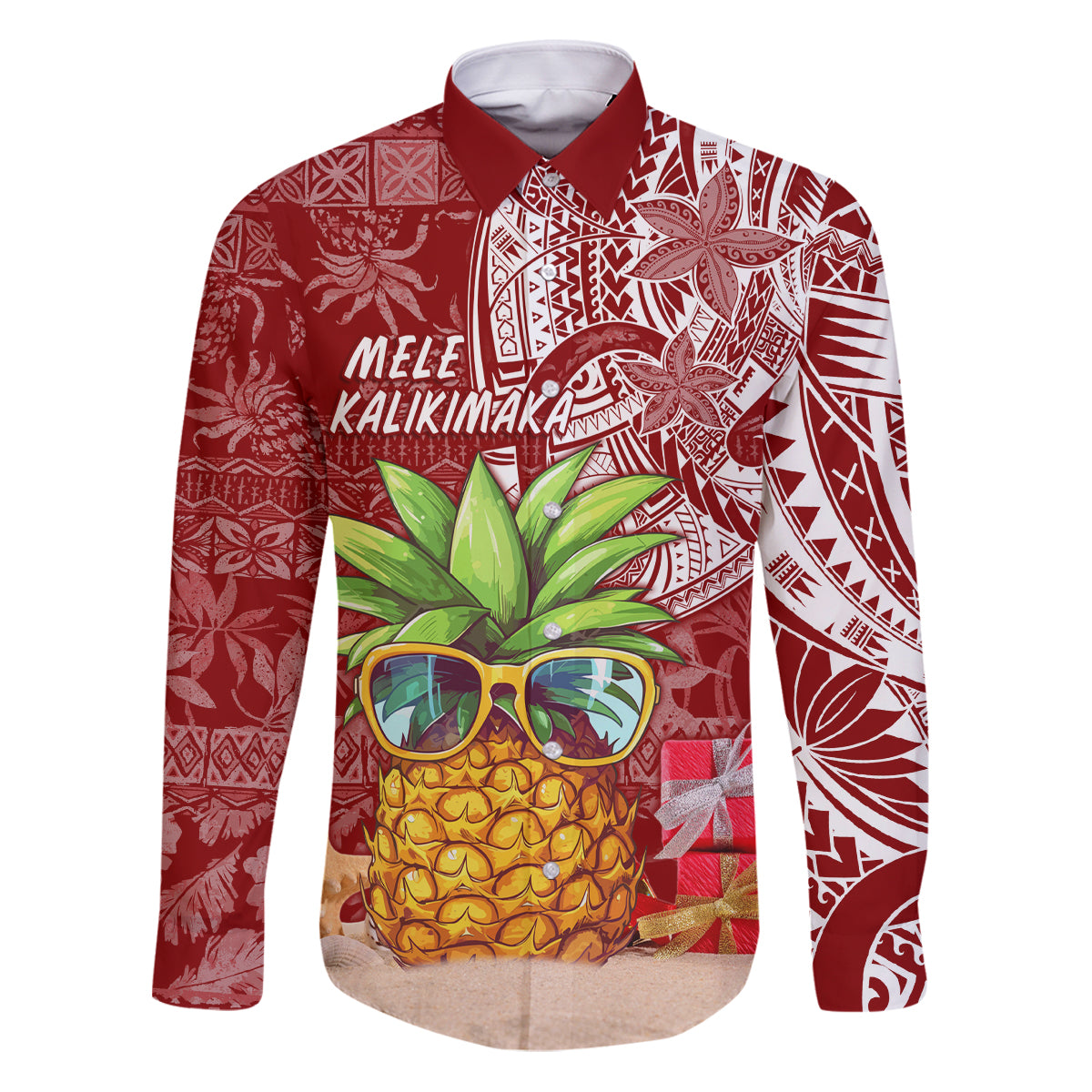 Mele Kalikimaka Hawaii Christmas Family Matching Puletasi Dress and Hawaiian Shirt Pineapple Party LT7 Dad's Shirt - Long Sleeve Red - Polynesian Pride