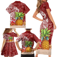 Mele Kalikimaka Hawaii Christmas Family Matching Short Sleeve Bodycon Dress and Hawaiian Shirt Pineapple Party LT7 - Polynesian Pride