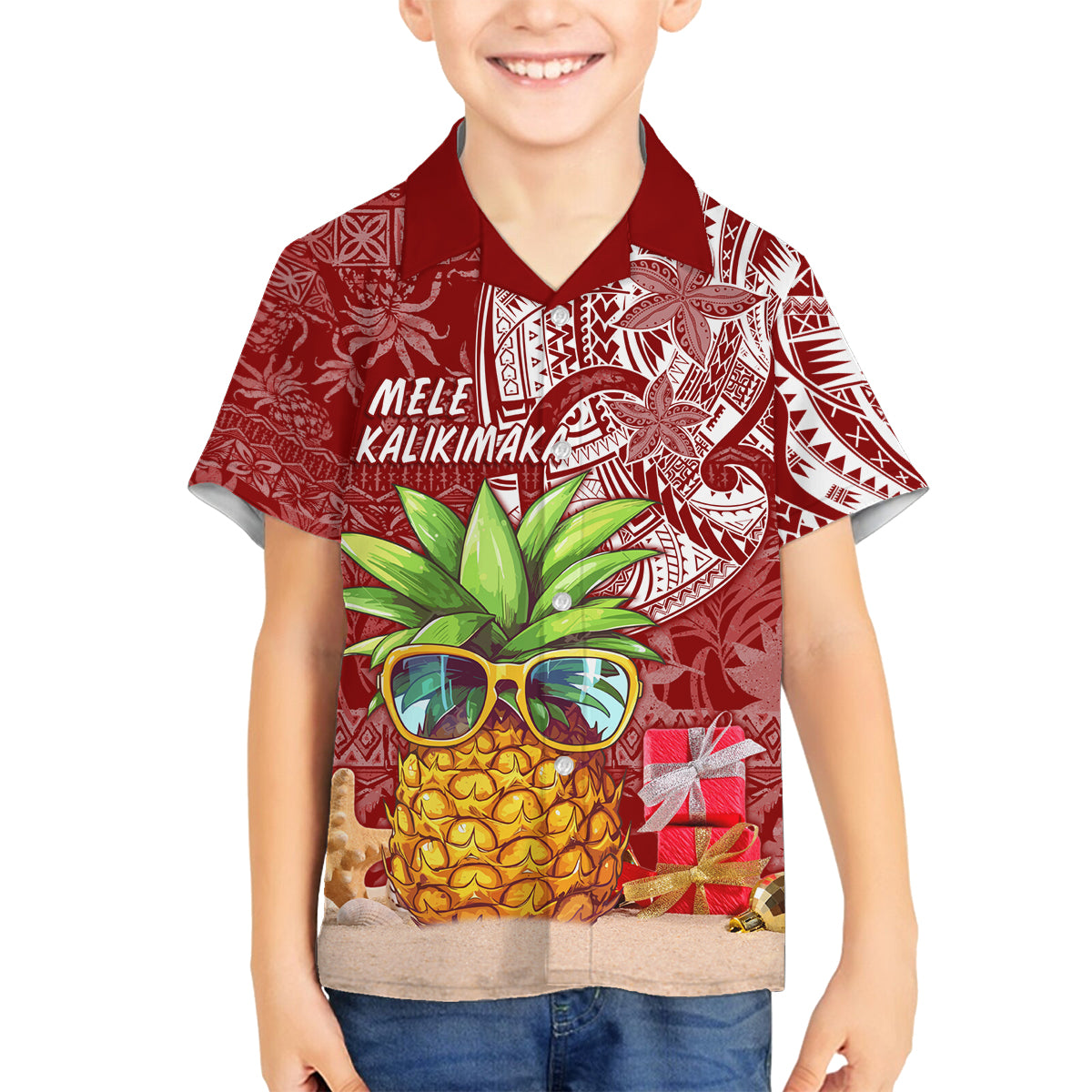 Mele Kalikimaka Hawaii Christmas Family Matching Summer Maxi Dress and Hawaiian Shirt Pineapple Party LT7 Son's Shirt Red - Polynesian Pride