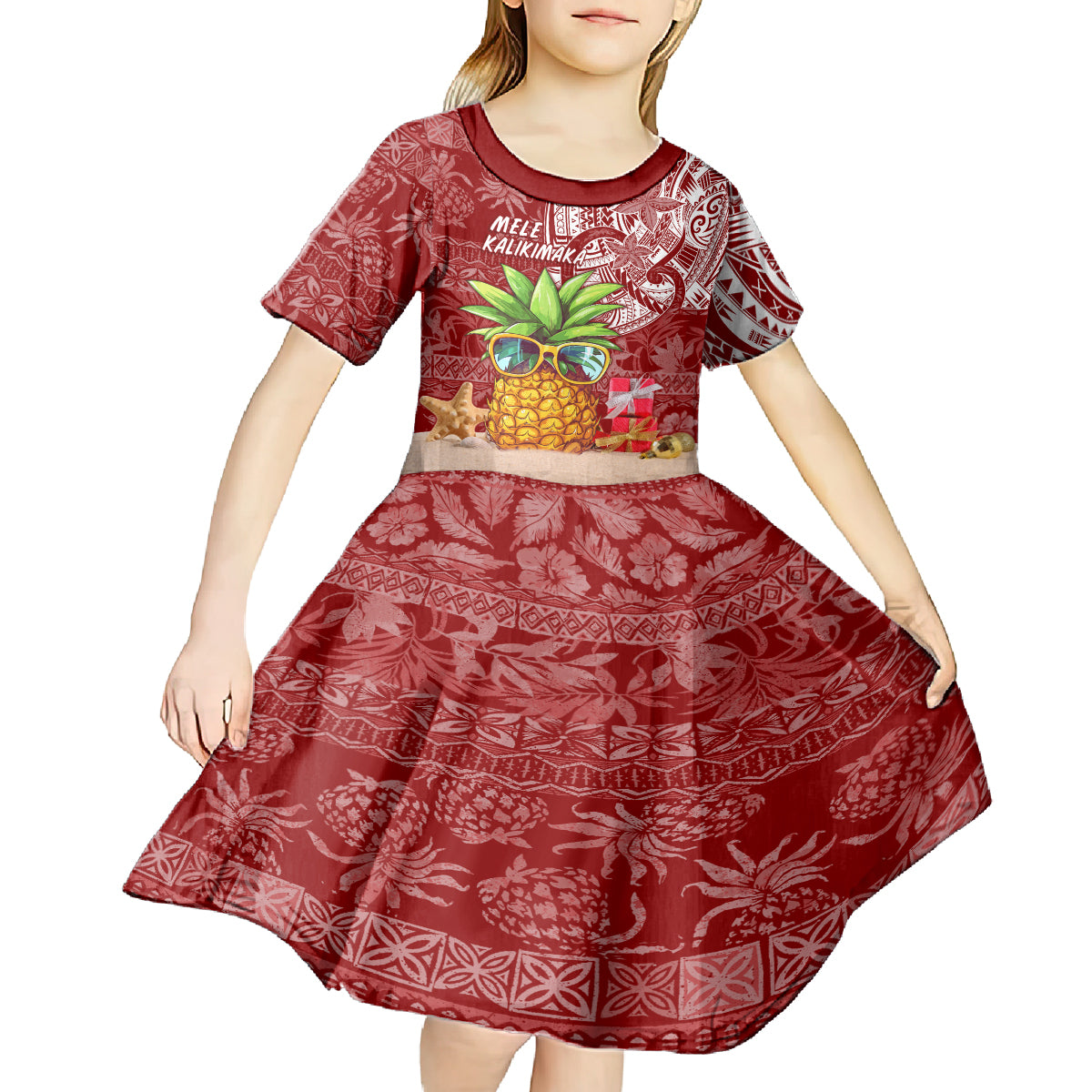 Mele Kalikimaka Hawaii Christmas Kid Short Sleeve Dress Pineapple Party LT7 - Polynesian Pride