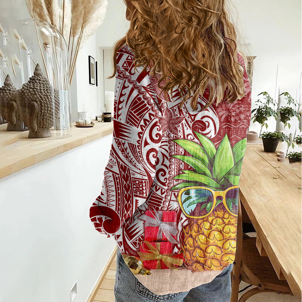 Mele Kalikimaka Hawaii Christmas Women Casual Shirt Pineapple Party LT7 - Polynesian Pride