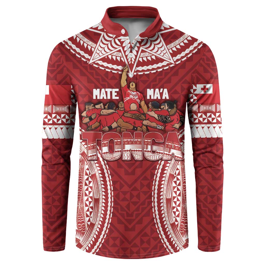 Personalized Mate Maa Tonga Rugby Button Sweatshirt Ofa Atu Tonga LT7 Red - Polynesian Pride