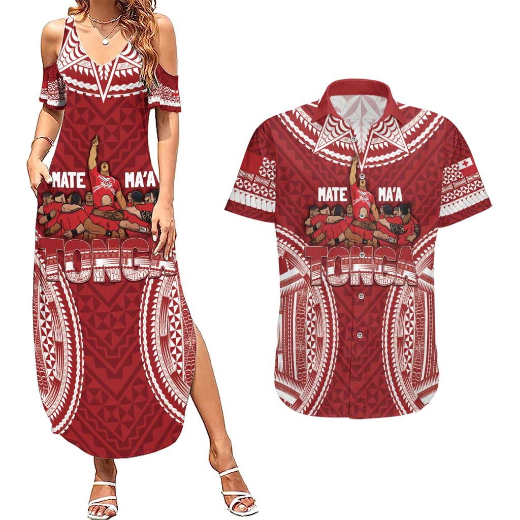 Personalized Mate Maa Tonga Rugby Couples Matching Summer Maxi Dress and Hawaiian Shirt Ofa Atu Tonga LT7 Red - Polynesian Pride