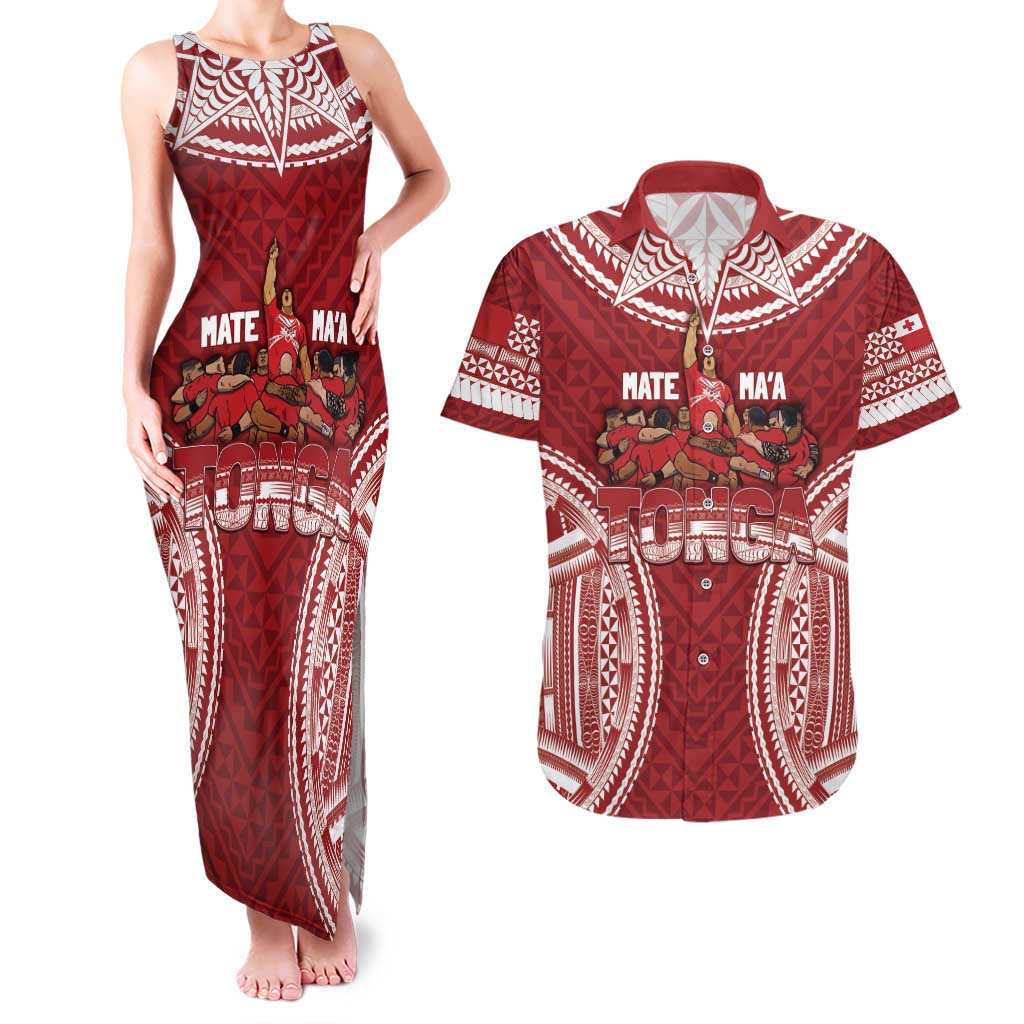 Personalized Mate Maa Tonga Rugby Couples Matching Tank Maxi Dress and Hawaiian Shirt Ofa Atu Tonga LT7 Red - Polynesian Pride