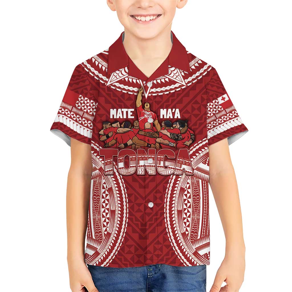 Personalized Mate Maa Tonga Rugby Kid Hawaiian Shirt Ofa Atu Tonga LT7 Kid Red - Polynesian Pride