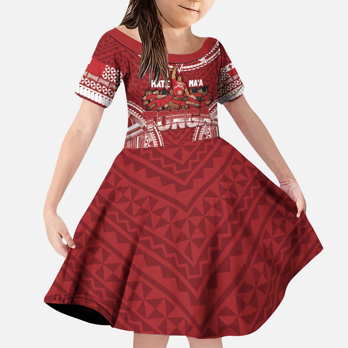 Personalized Mate Maa Tonga Rugby Kid Short Sleeve Dress Ofa Atu Tonga LT7 KID Red - Polynesian Pride