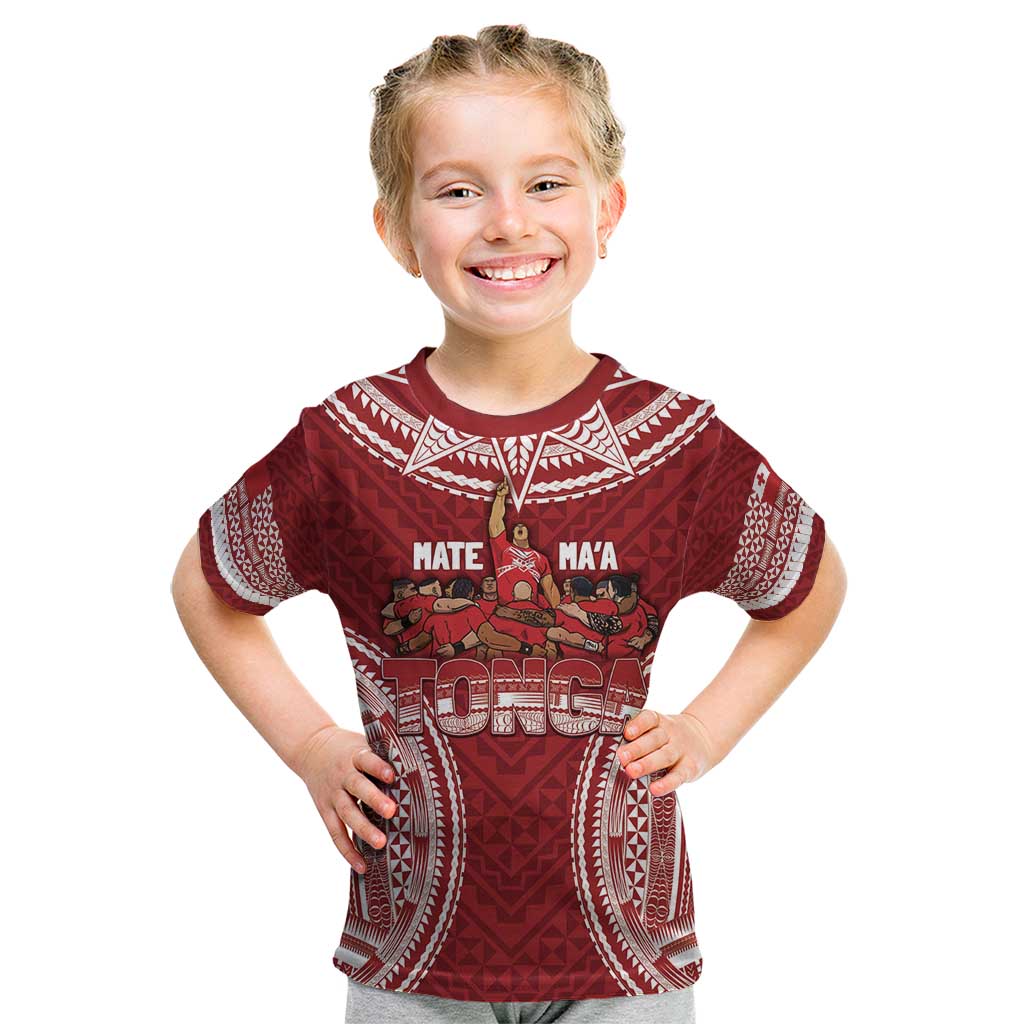 Personalized Mate Maa Tonga Rugby Kid T Shirt Ofa Atu Tonga LT7 Red - Polynesian Pride