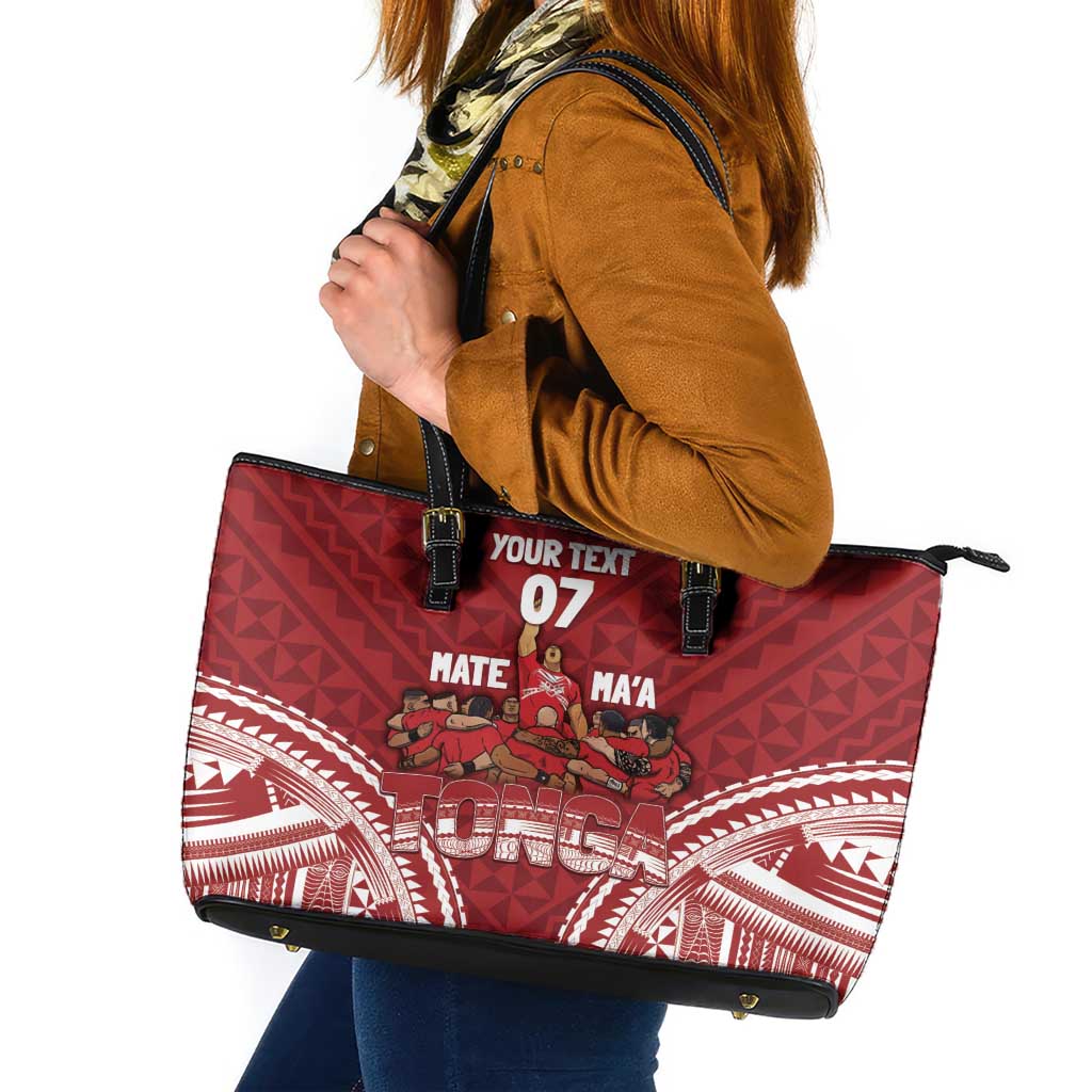 Personalized Mate Maa Tonga Rugby Leather Tote Bag Ofa Atu Tonga LT7 Red - Polynesian Pride