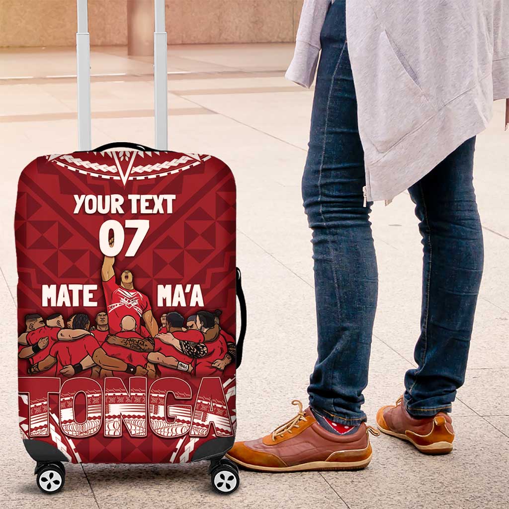 Personalized Mate Maa Tonga Rugby Luggage Cover Ofa Atu Tonga LT7 Red - Polynesian Pride
