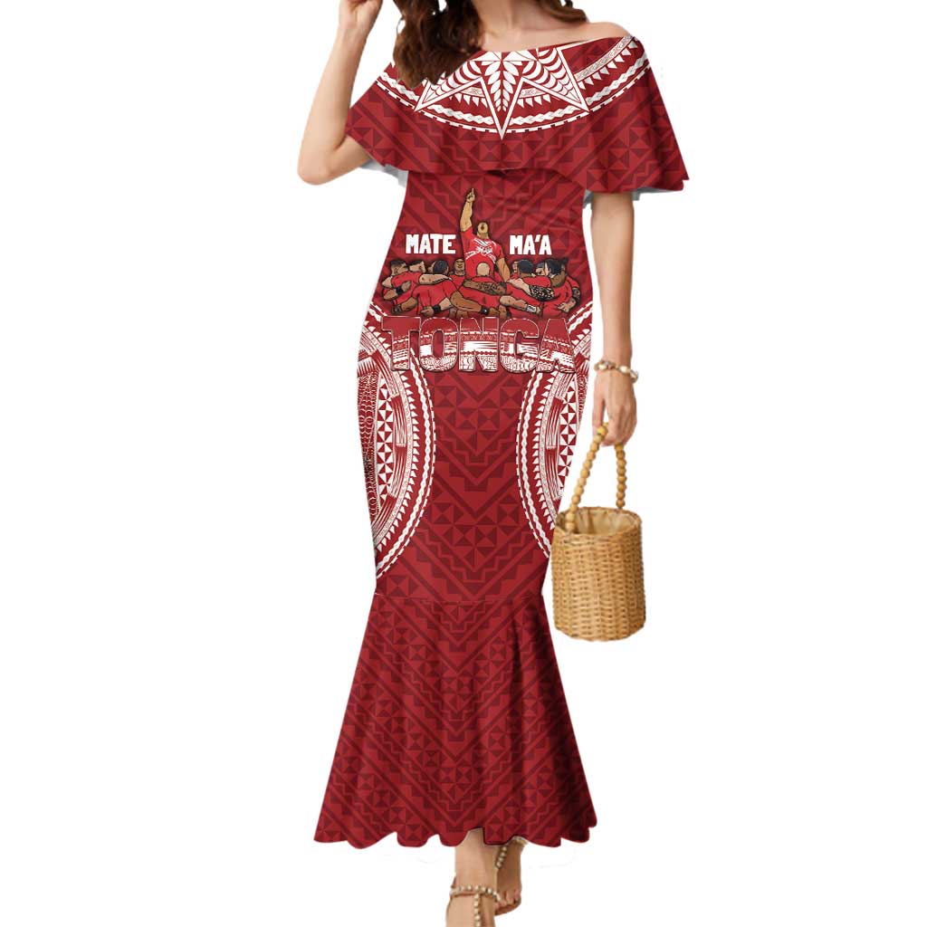 Personalized Mate Maa Tonga Rugby Mermaid Dress Ofa Atu Tonga LT7 Women Red - Polynesian Pride