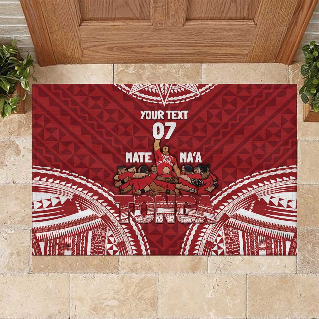 Personalized Mate Maa Tonga Rugby Rubber Doormat Ofa Atu Tonga LT7 Red - Polynesian Pride
