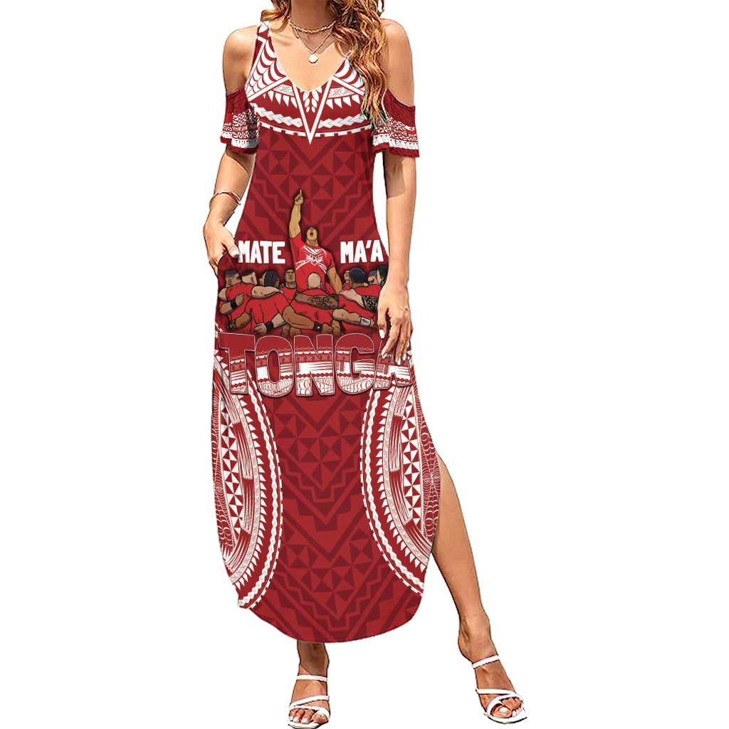 Personalized Mate Maa Tonga Rugby Summer Maxi Dress Ofa Atu Tonga LT7 Women Red - Polynesian Pride