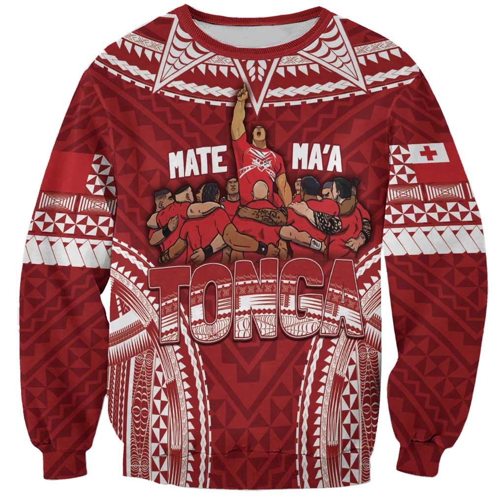 Personalized Mate Maa Tonga Rugby Sweatshirt Ofa Atu Tonga LT7 Unisex Red - Polynesian Pride