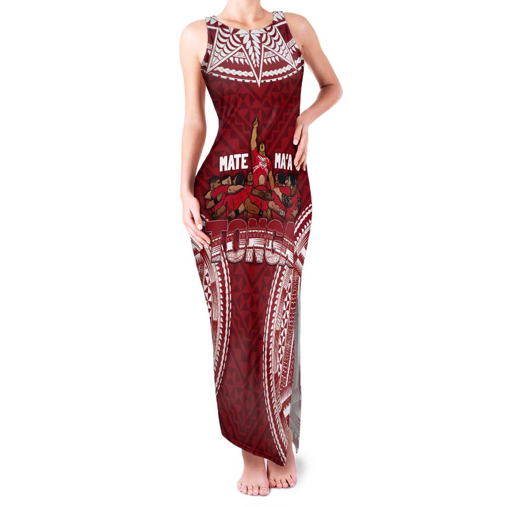 Personalized Mate Maa Tonga Rugby Tank Maxi Dress Ofa Atu Tonga LT7 Women Red - Polynesian Pride