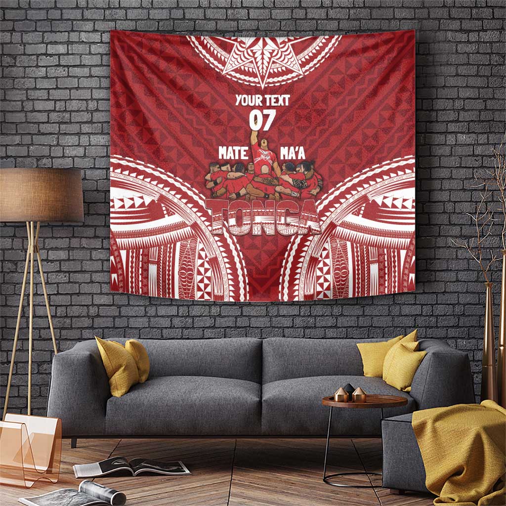 Personalized Mate Maa Tonga Rugby Tapestry Ofa Atu Tonga LT7 Red - Polynesian Pride