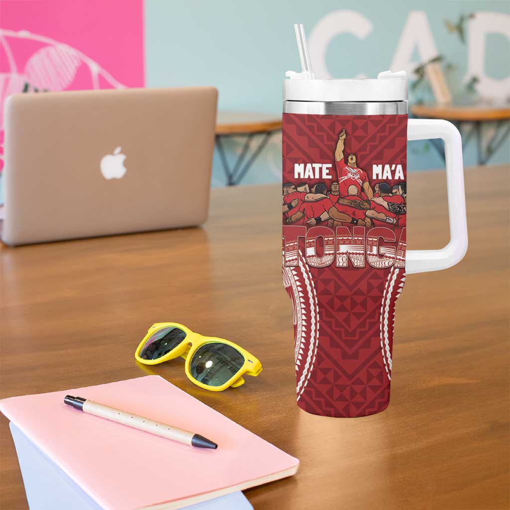 Personalized Mate Maa Tonga Rugby Tumbler With Handle Ofa Atu Tonga