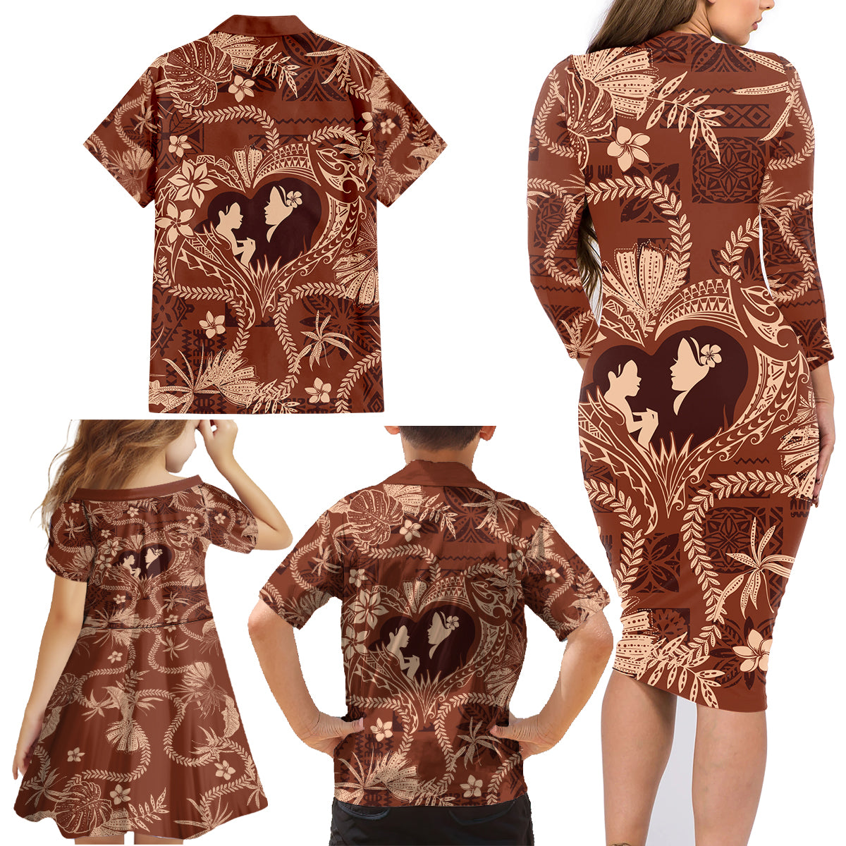 Hawaii Plumeria Family Matching Long Sleeve Bodycon Dress and Hawaiian Shirt Hau'oli la Makuahine Sunburned LT7 - Polynesian Pride