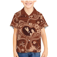 Hawaii Plumeria Family Matching Mermaid Dress and Hawaiian Shirt Hau'oli la Makuahine Sunburned LT7 Son's Shirt Brown - Polynesian Pride