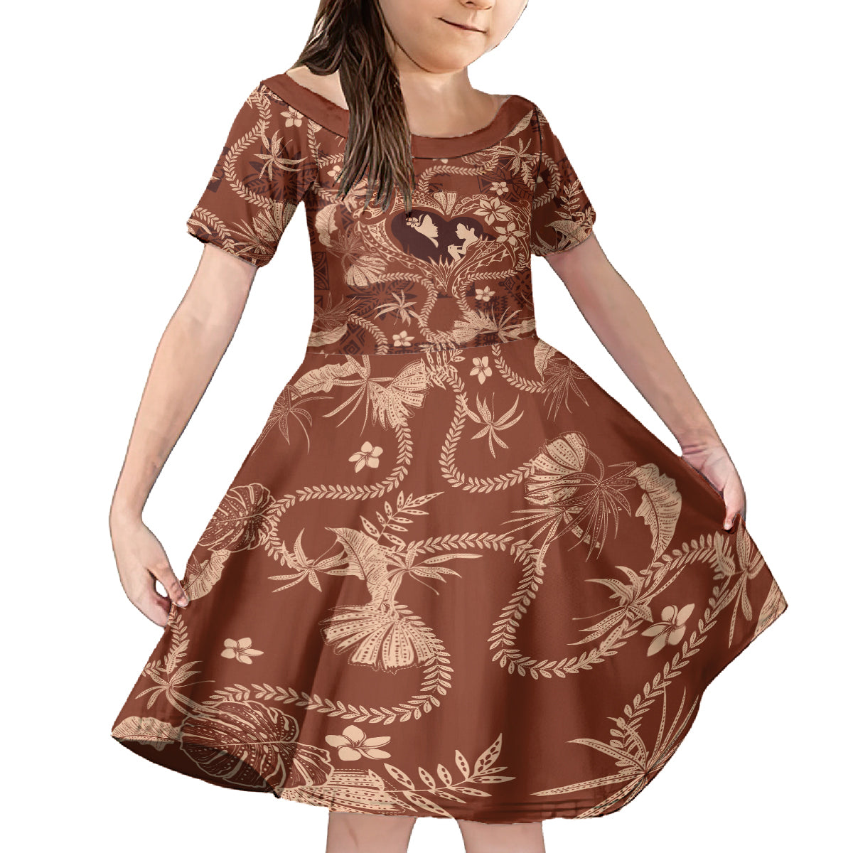 Hawaii Plumeria Kid Short Sleeve Dress Hau'oli la Makuahine Sunburned LT7 KID Brown - Polynesian Pride