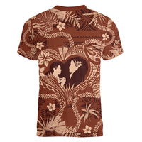 Hawaii Plumeria Women V Neck T Shirt Hau'oli la Makuahine Sunburned LT7 - Polynesian Pride