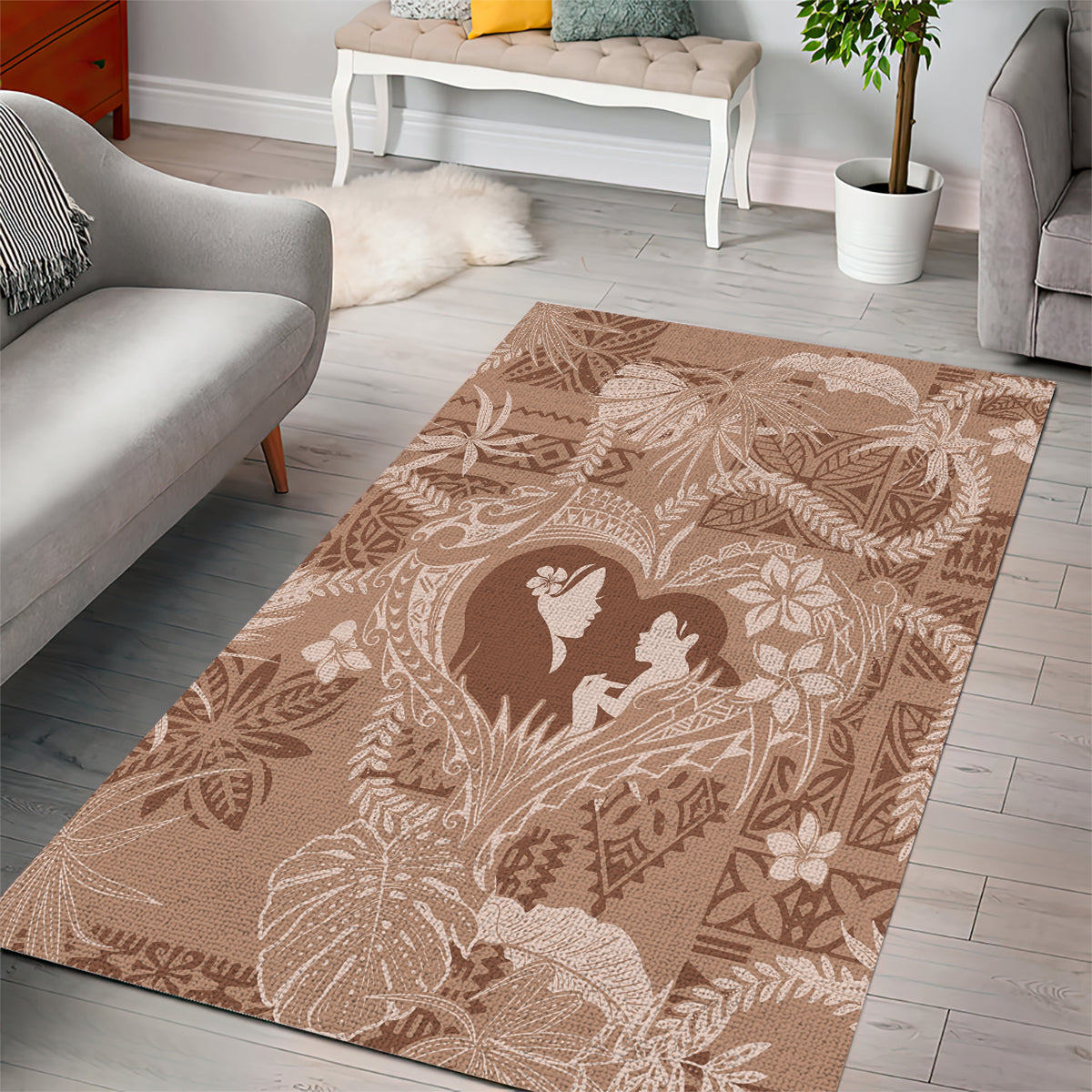 Hawaii Plumeria Area Rug Hau'oli la Makuahine Beige LT7 - Polynesian Pride