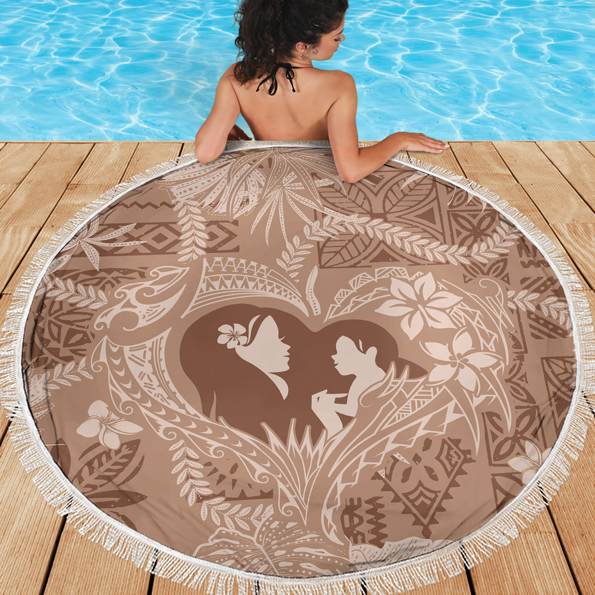 Hawaii Plumeria Beach Blanket Hau'oli la Makuahine Beige LT7 - Polynesian Pride