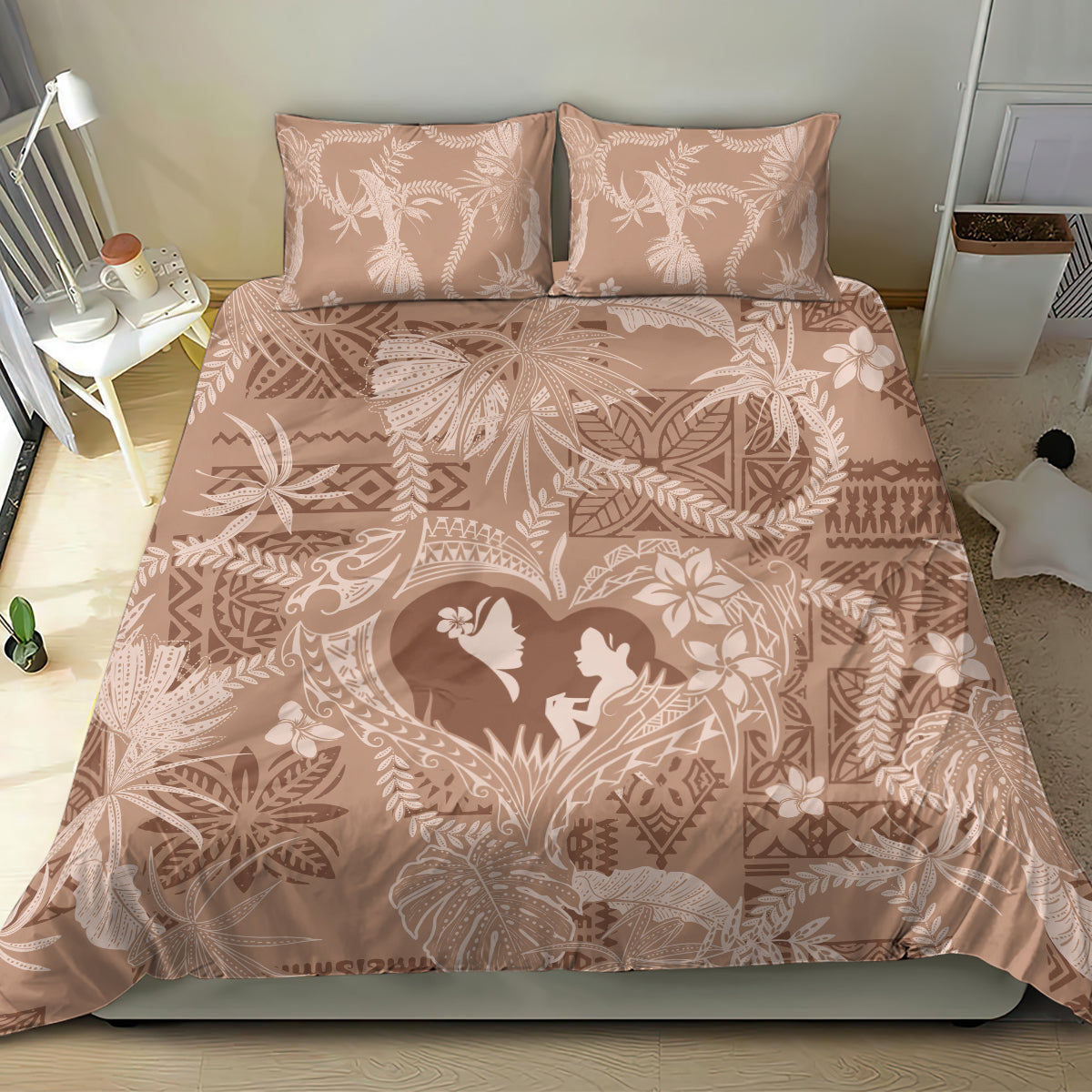 Hawaii Plumeria Bedding Set Hau'oli la Makuahine Beige LT7 - Polynesian Pride