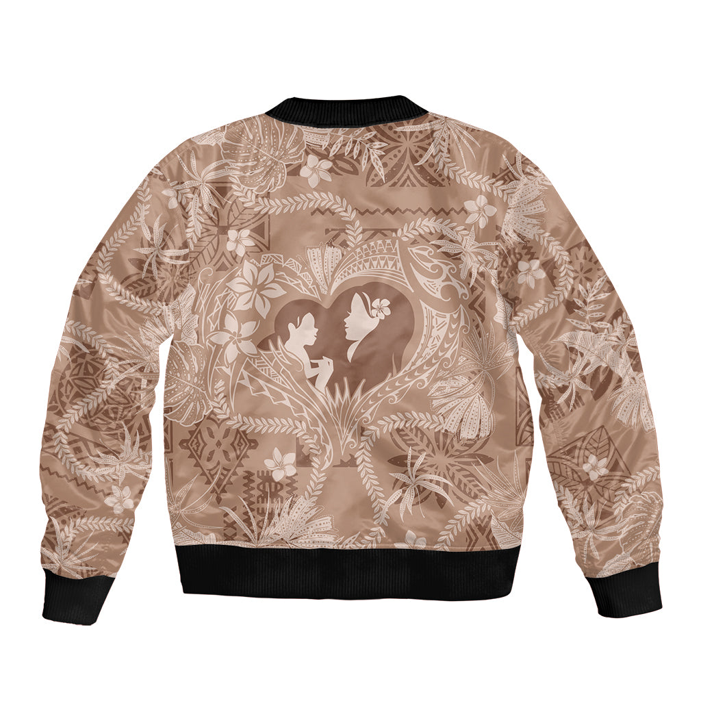 Hawaii Plumeria Bomber Jacket Hau'oli la Makuahine Beige LT7 - Polynesian Pride