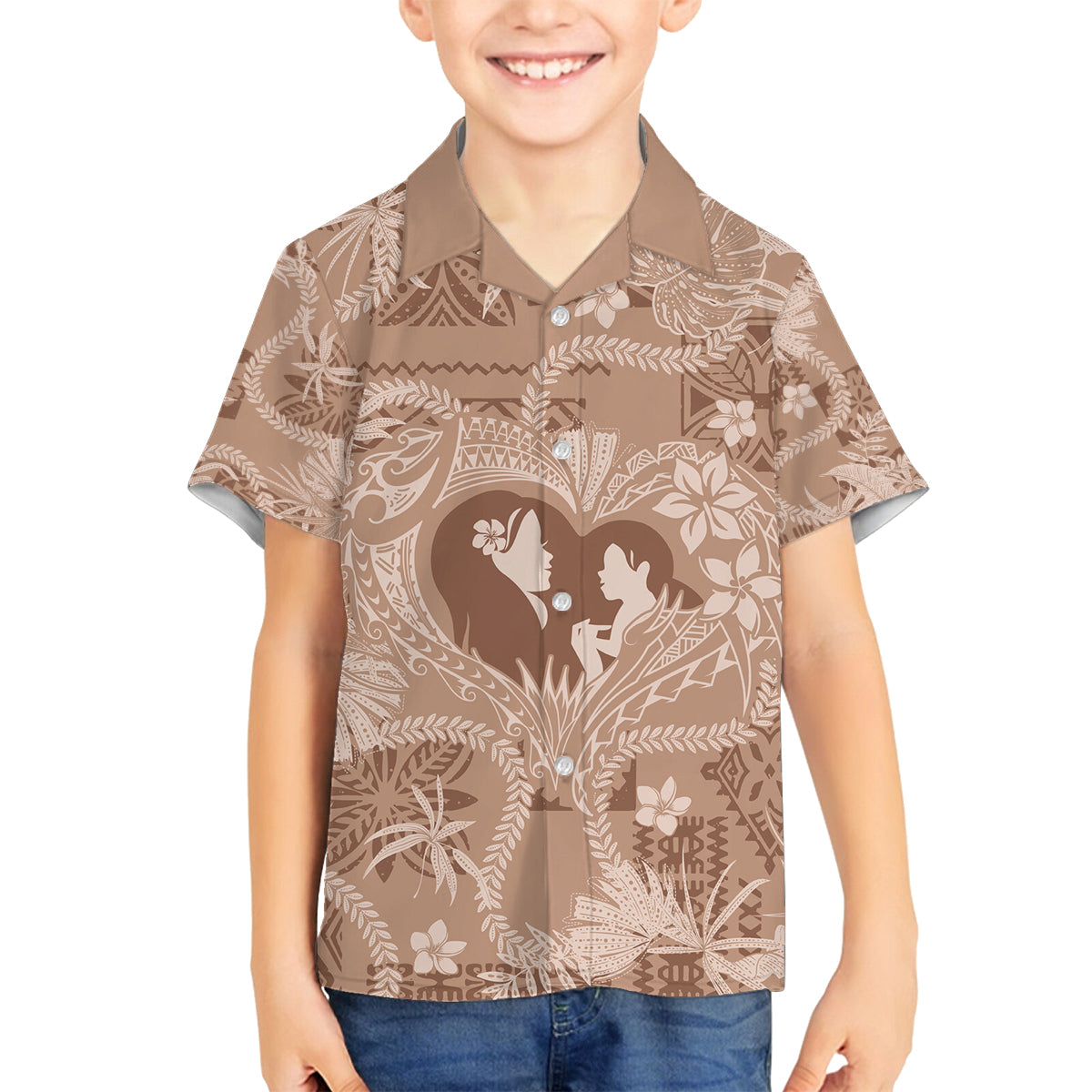 Hawaii Plumeria Family Matching Puletasi and Hawaiian Shirt Hau'oli la Makuahine Beige LT7 Son's Shirt Beige - Polynesian Pride